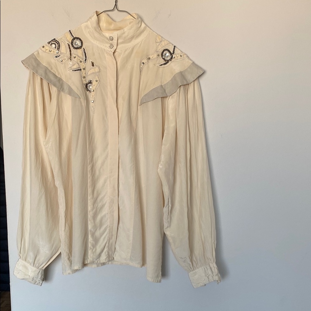 Embroidered Cream Women's Vintage Blouse